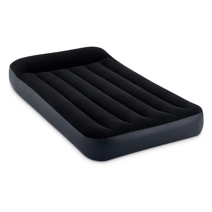 INTEX 64145ED Dura-Beam Standard Pillow Rest Air Mattress: Fiber-Tech – Twin Size – Built-in Electric Pump – 10in Bed Height – 300lb Weight Capacity Intex
