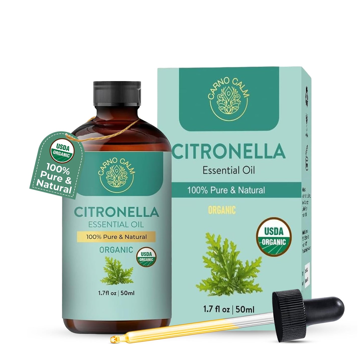 Carno Calm Organic Citronella Essential Oil | 100% Pure Natural Citronella Oil | For Scalp and Hair | Ideal for Both men and women | 1.7 fl oz