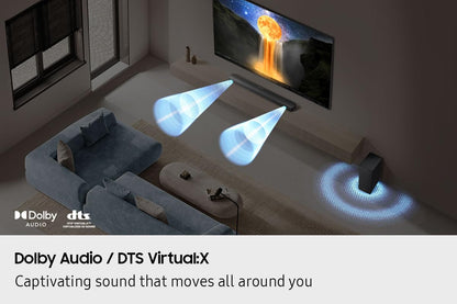 Samsung Sound Bar HW-B550F/ZC, 2.1 Channel, Subwoofer, 300 watts, Surround Sound, Bass Boost, Dolby Digital, DTS Virtual:X, Adaptive Sound, Bluetooth, HDMI ARC, Game Mode, Soundbar