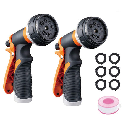 Forthcan Garden Hose Nozzle - 2 Pack Hand Sprayer With 8 Patterns for Watering, Car Wash, Cleaning and Showering Dogs & Pets (Orange)