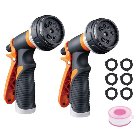 Forthcan Garden Hose Nozzle - 2 Pack Hand Sprayer With 8 Patterns for Watering, Car Wash, Cleaning and Showering Dogs & Pets (Orange)