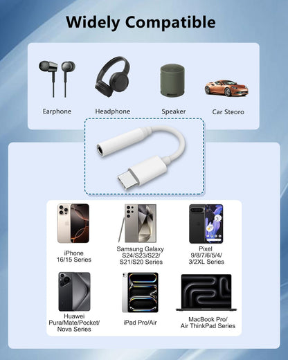 USB C to 3.5mm Audio Aux Adapter, AIDOUBARA 2 Pack Headphone Jack Dongle for iPhone 16 Pro Max/16, 15 Pro Max/15 Pro/15 Plus, Compatible with Samsung Galaxy S24/ S23/ S22/ S21 Ultra, Pixel, MacBook