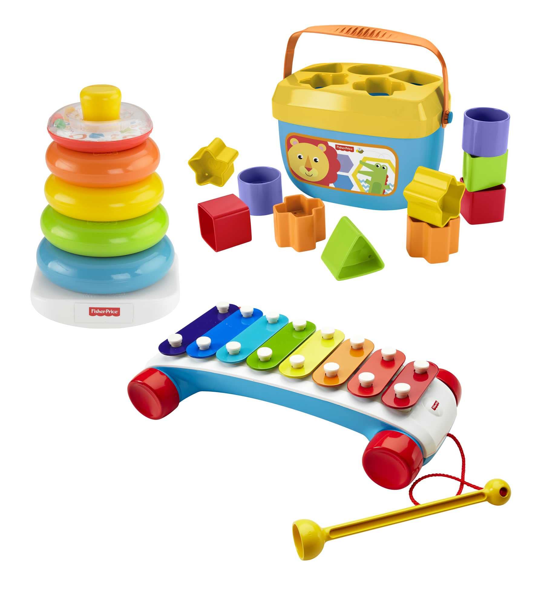 Fisher-Price Classic Infant Trio, toy set of three baby toys for stacking, sorting and musical play - Available at All In One Marketplace Canada