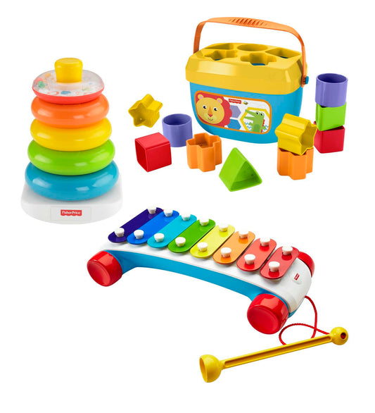 Fisher-Price Classic Infant Trio, toy set of three baby toys for stacking, sorting and musical play - Available at All In One Marketplace Canada