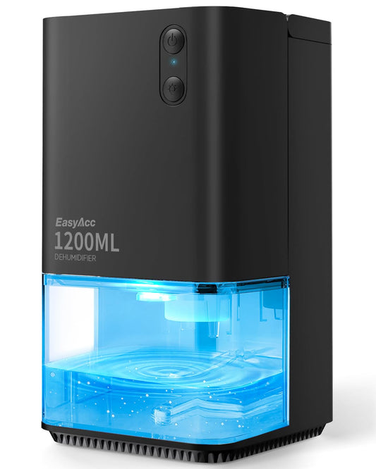 EasyAcc Dehumidifiers for Home Basements, 40oz Air Dehumidifier for Home(450sq ft) with Handle/7 LED Lights, Ultra Quiet & Auto Shut off Dehumidifiers for Bedroom Bathroom Closet RV 1200ml Black