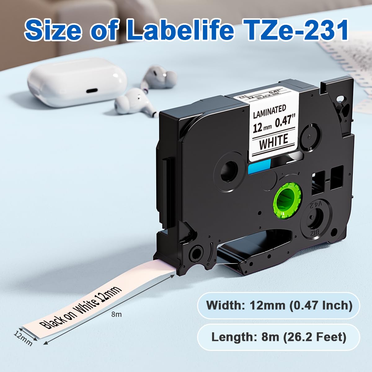 5 Pack TZe-231 Compatible with Brother Label Maker Tape P Touch TZe TZ Tape 12mm 0.47'' Laminated White TZ 231 Label Tape for Brother P-Touch PT-H110 PT-D210 PT-D600 PT-D400AD PT-1290 - Available at All In One Marketplace Canada