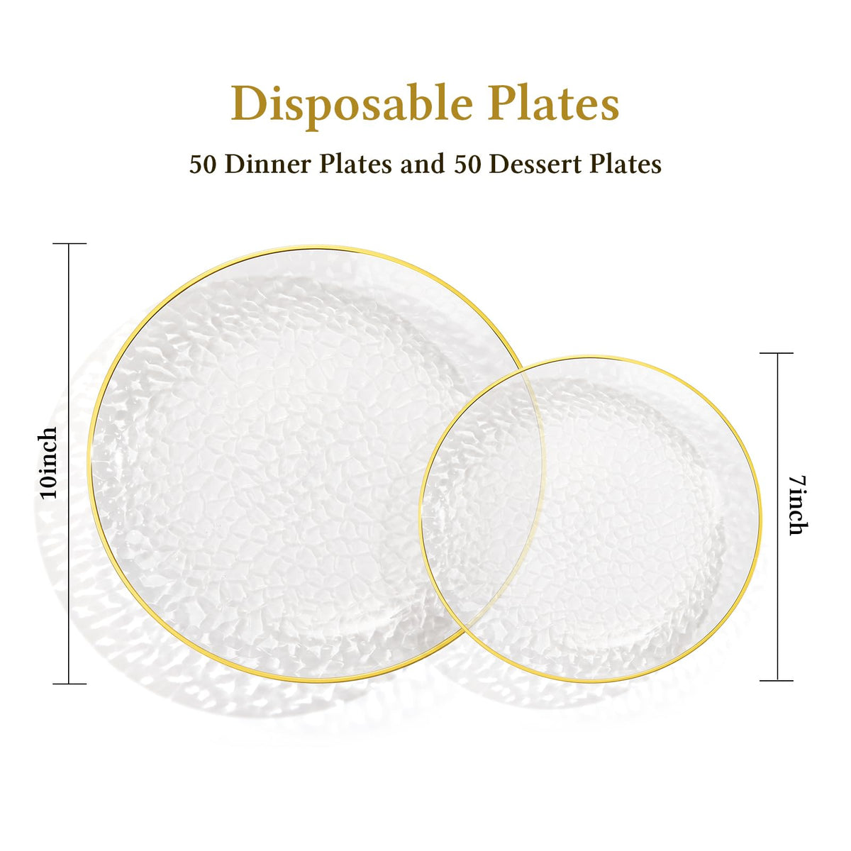 Goodluck 100 Pcs Clear Hammered Plastic Plates with Gold Rim for 50 Guests 🍁 All In One Marketplace Canada