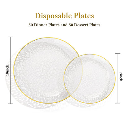 Goodluck 100 Pcs Clear Hammered Plastic Plates with Gold Rim for 50 Guests 🍁 All In One Marketplace Canada