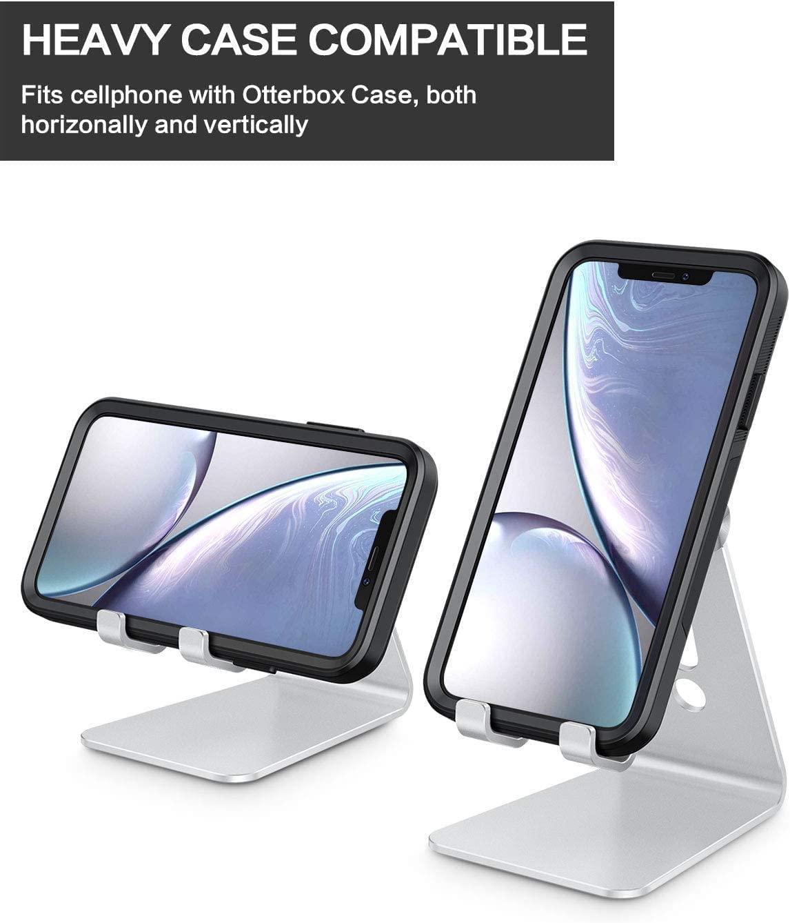 Adjustable Cell Phone Stand, OMOTON C2 Aluminum Desktop Phone Holder Dock Compatible with iPhone 17/16/15/14 Pro Max/Pro/Air and Other Smart Phones, Silver
