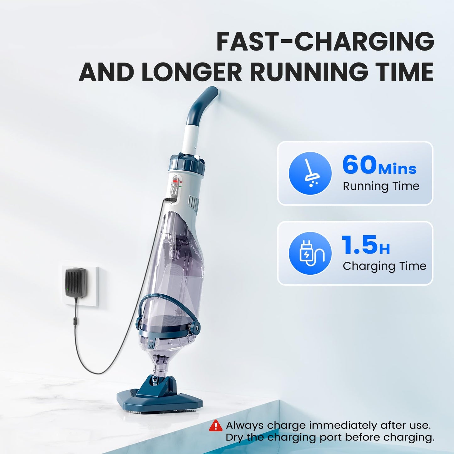 Enhulk Pool Vacuum for Above Ground Pool with Powerful Suction up to 18.5 gallons/min, Running time up to 1H, Handheld Rechargeable Pool Cleaner with a Telescopic Pole, PC10