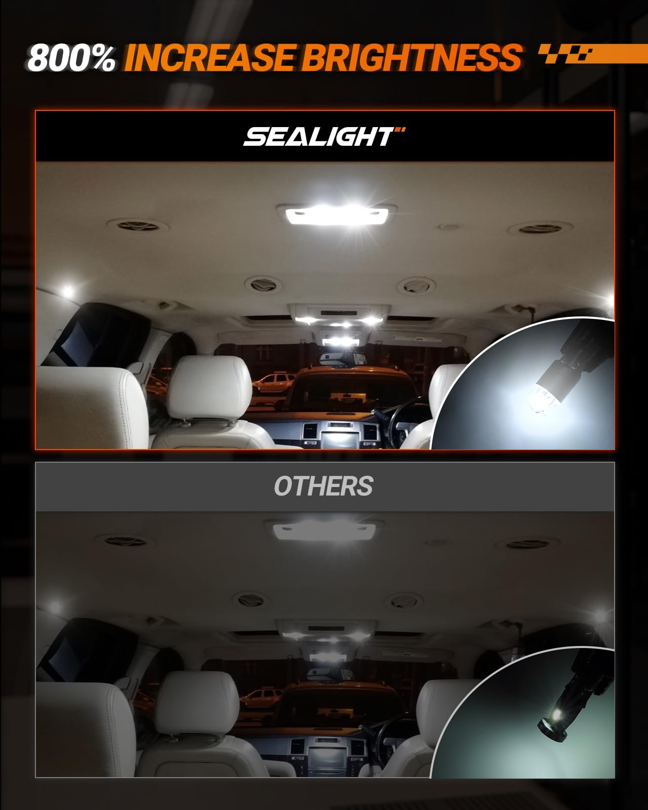SEALIGHT 194 LED Bulbs 6000K White, 168 2825 T10 W5W 3030 Bright LED Chips, Dome Light, Map Light, Door Light, Courtesy Light, License Plate Light, Pack of 10 SEALIGHT
