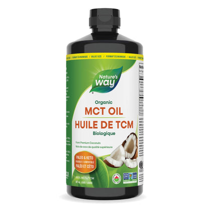 Nature's Way 100% Pure MCT Oil From Coconut – 14g MCT Per Serving – Paleo and Keto friendly – Certified Organic – Non-GMO Project Verified – Vegetarian, Gluten-free, & Flavourless – 887 mL, Value Size Nature's Way