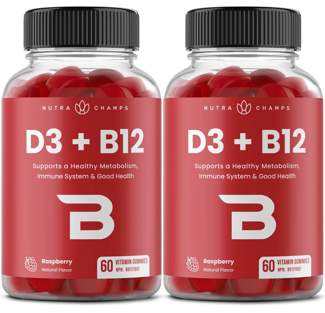 Vitamin D3 1000 IU + B12 1000mcg Per Serving | Chewable Vitamins B & D Gummies for Adults, Kids, Women & Men | Enhanced With Folate for Energy & Immunity | 120 Gummies - Available at All In One Marketplace Canada