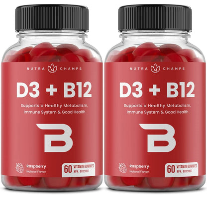 Vitamin D3 1000 IU + B12 1000mcg Per Serving | Chewable Vitamins B & D Gummies for Adults, Kids, Women & Men | Enhanced With Folate for Energy & Immunity | 120 Gummies - Available at All In One Marketplace Canada
