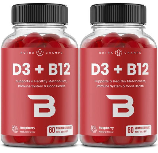 Vitamin D3 1000 IU + B12 1000mcg Per Serving | Chewable Vitamins B & D Gummies for Adults, Kids, Women & Men | Enhanced With Folate for Energy & Immunity | 120 Gummies - Available at All In One Marketplace Canada