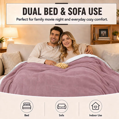 Electric Heated Blanket,Twin 62x84in,Berry,Flannel&Sherpa,Gift Ideas 🍁 All In One Marketplace Canada