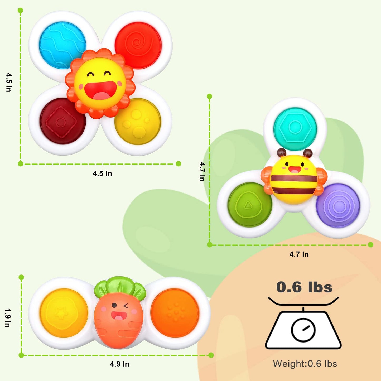 Suction Cup Spinner Toys for Baby, Baby Toys Sensory Toys Learning Toys for Toddlers 1-3, Baby Bath Toys for Babies 12-18 Months, 1 2 3 Year Old Girl Boy Gifts Idea (3 Pcs)