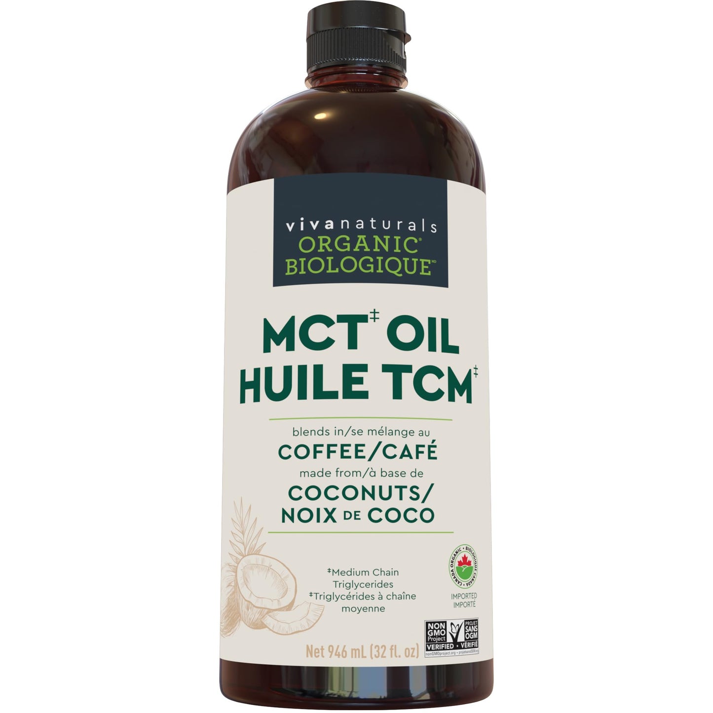 Viva Naturals Organic MCT Oil – 946 mL Pure Coconut Extract for Keto, Paleo & Vegan Diets