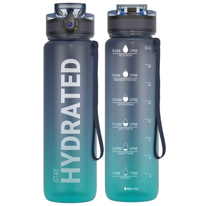Sahara Sailor Water Bottle, 32oz Motivational Sports Water Bottle with Time Marker - Times to Drink - Tritan, BPA Free, Wide Mouth Leakproof, Fast Flow Technology with Clean Brush (1 Bottle)