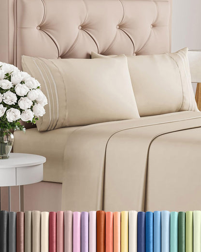 King Size 4 Piece Sheet Set - Comfy Breathable & Cooling Sheets - Hotel Luxury Bed Sheets for Women & Men - Deep Pockets, Easy-Fit, Extra Soft & Wrinkle Free Sheets - Wheat Oeko-Tex Bed Sheet Set
