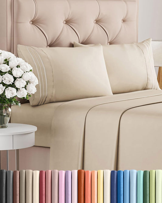 King Size 4 Piece Sheet Set - Comfy Breathable & Cooling Sheets - Hotel Luxury Bed Sheets for Women & Men - Deep Pockets, Easy-Fit, Extra Soft & Wrinkle Free Sheets - Wheat Oeko-Tex Bed Sheet Set
