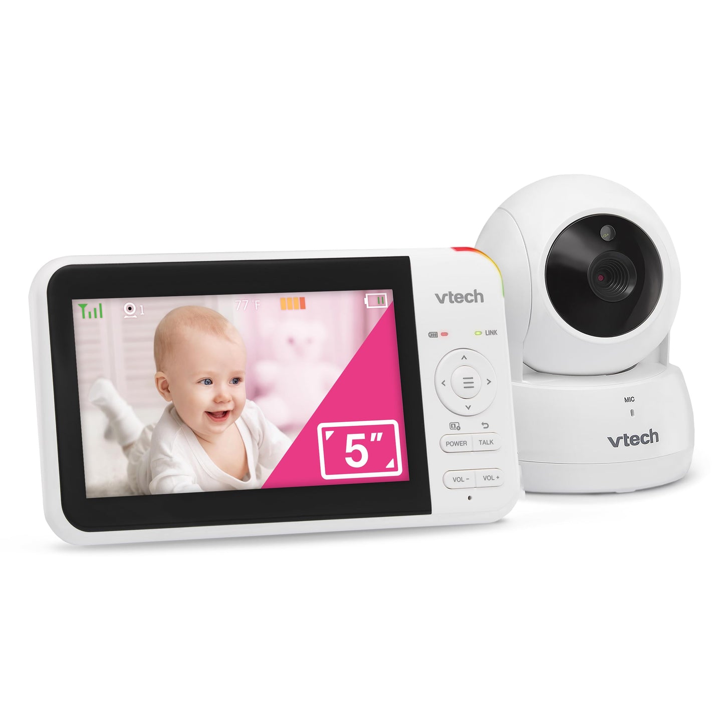 VTech VM924 Pan & Tilt Video Baby Monitor, 5" LCD Screen, Up to 17 Hrs Video Battery Life, Plug & Play, 1.33x Zoom, Night Vision, Up to 1000ft Range, Soothing Sounds, 2-Way Talk, Secured Transmission 🍁 All In One Marketplace Canada