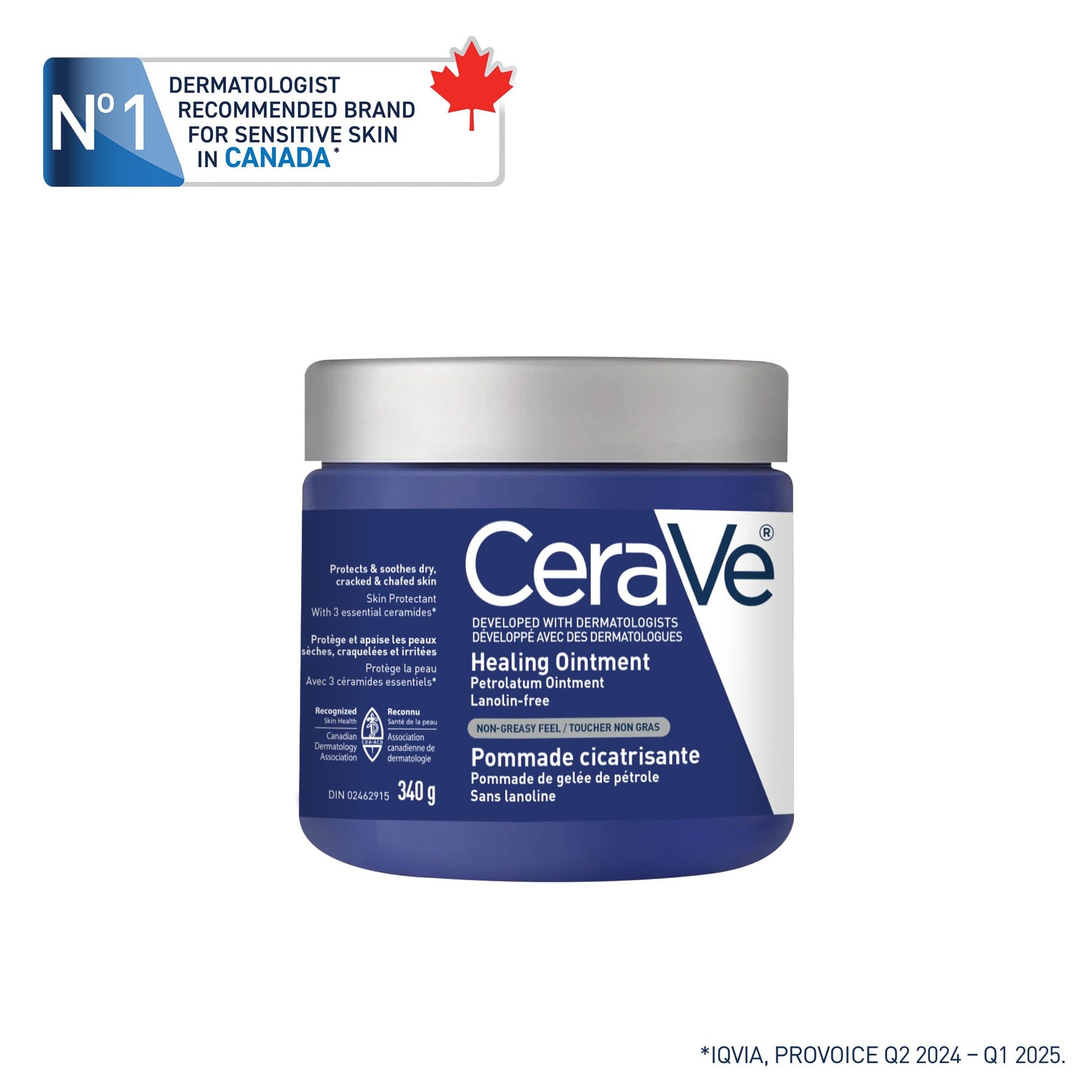 CeraVe Healing Ointment, Moisturizing Petrolatum Skin Protectant for Dry Skin with Hyaluronic Acid and Ceramides, Multi-Purpose Face, Body & Lip Balm, Lanolin-Free & Fragrance-Free, 340g - Available at All In One Marketplace Canada