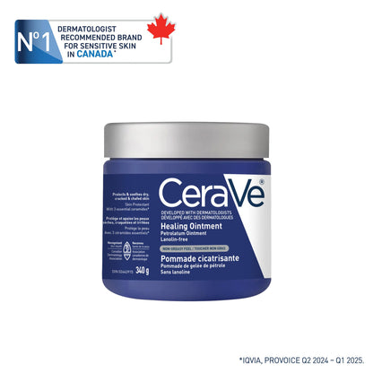 CeraVe Healing Ointment, Moisturizing Petrolatum Skin Protectant for Dry Skin with Hyaluronic Acid and Ceramides, Multi-Purpose Face, Body & Lip Balm, Lanolin-Free & Fragrance-Free, 340g - Available at All In One Marketplace Canada