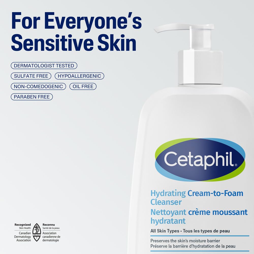 Cetaphil Cream to Foam Face Wash, Hydrating Facial Cleanser for Normal to Dry Sensitive Skin, Foaming Cleanser with Aloe, Glycerin & Niacinamide, 473ml - Available at All In One Marketplace Canada
