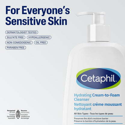 Cetaphil Cream to Foam Face Wash, Hydrating Facial Cleanser for Normal to Dry Sensitive Skin, Foaming Cleanser with Aloe, Glycerin & Niacinamide, 473ml - Available at All In One Marketplace Canada