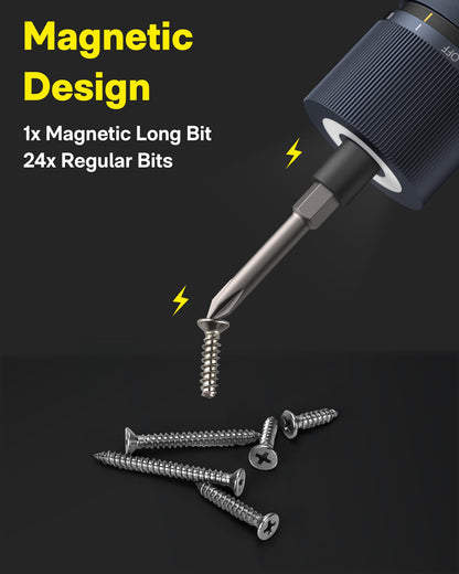HOTO Electric Screwdriver Set, 3.6V Rechargeable Screwdriver Set with 25 S2-Steel Bits, Cordless Power Screwdriver Set with LED Light, All-in-One Design, 1500mAh 800 Times, USB-C Charging - Available at All In One Marketplace Canada