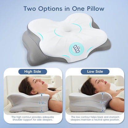 SNUGUP Ergonomic Cervical Neck Pillow, Memory Foam Neck Support Pillow with Contoured Design, Breathable Removable Pillowcase, for Side Back Stomach Sleepers, White - Available at All In One Marketplace Canada