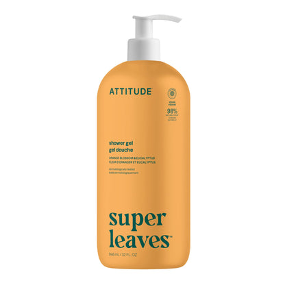 ATTITUDE Body Wash, Made in Canada, EWG Verified Shower Gel, Dermatologically Tested, Plant and Mineral-Based, Vegan Personal Care Products, Orange Blossom & Eucalyptus Scent, 946 mL BIO SPECTRA ATTITUDE