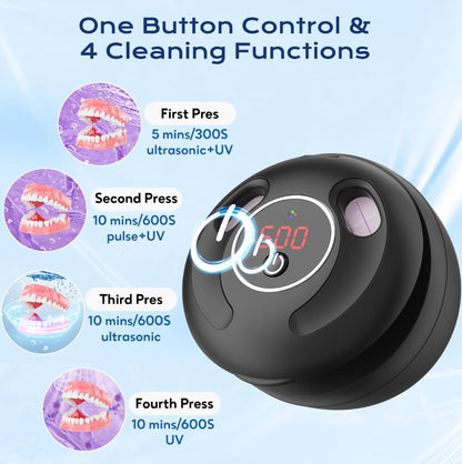 Ultrasonic Retainer Cleaner(2026 Upgraded), 45kHz Cleaning Machine for Dentures, Mouth Guards, Braces, Toothbrush & Jewelry, 200ML Denture Cleaner with 4 Modes for Denture Appliances - Available at All In One Marketplace Canada