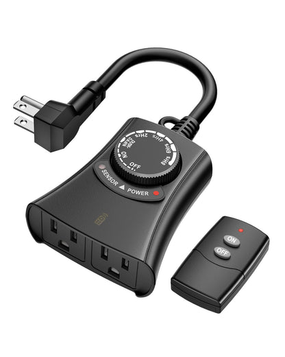 HBN Outdoor Light Timer Waterproof, Weatherproof Photocell Dusk to Dawn Light Sensor Timer with Remote Control, 2/4/6/8 Countdown Timer, 2 Grounded Outlet for Christmas Lights，1875W 15A 1/2HP 🍁 All In One Marketplace Canada
