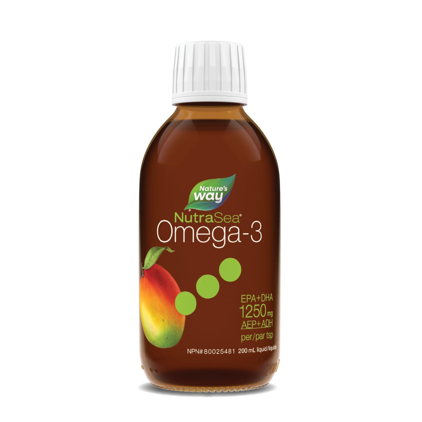 Nature's Way NutraSea Omega-3 Fish Oil – 1250 mg EPA + DHA Fish Oil – Support Healthy Heart and Brain Function in Kids and Adults – GMO Free, 200 mL Liquid, Mango Flavour 🍁 All In One Marketplace Canada