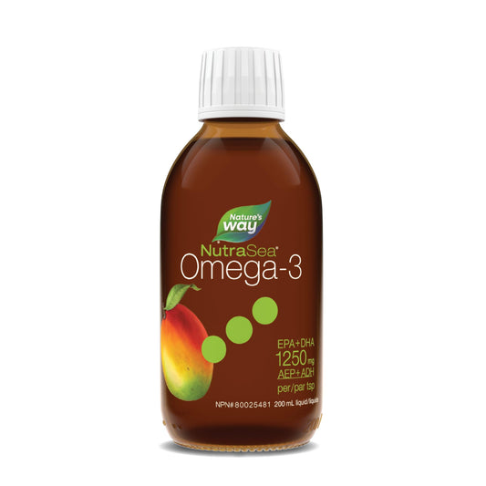 Nature's Way NutraSea Omega-3 Fish Oil – 1250 mg EPA + DHA Fish Oil – Support Healthy Heart and Brain Function in Kids and Adults – GMO Free, 200 mL Liquid, Mango Flavour 🍁 All In One Marketplace Canada Nature's Way
