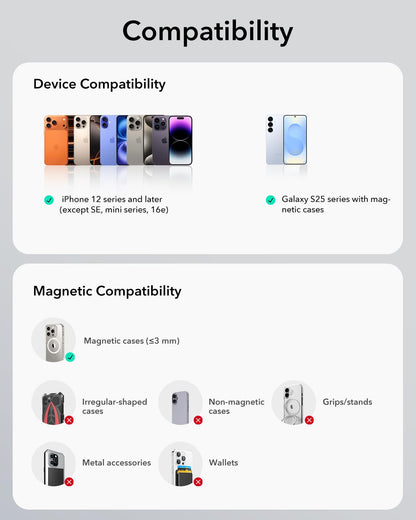 ESR 15W for MagSafe Car Mount Charger, Air Vent Dashboard Wireless Magnetic Phone Holder Chargerfor iPhone 17e Air 17 Pro Max 16 15 14 Plus 13 12 Mini, Galaxy S25/S26 Series for MagSafe Accessories