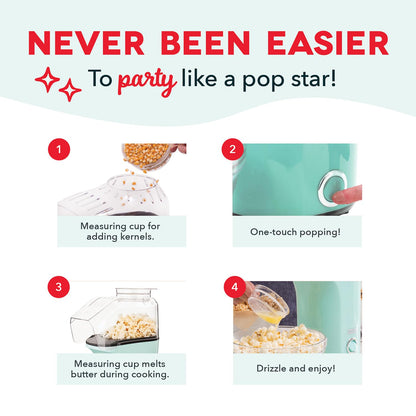 Dash Fresh Pop Popcorn Maker, 16-Cup Hot Air Popper, Aqua DASH