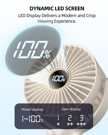 Stroller Fan, Portable Fan, Battery Powered Baby Clip On Fans, 3 Speeds Personal Cooling Fan with Rotatable Handheld for Car Seat Crib Bike Treadmill, Beige-white