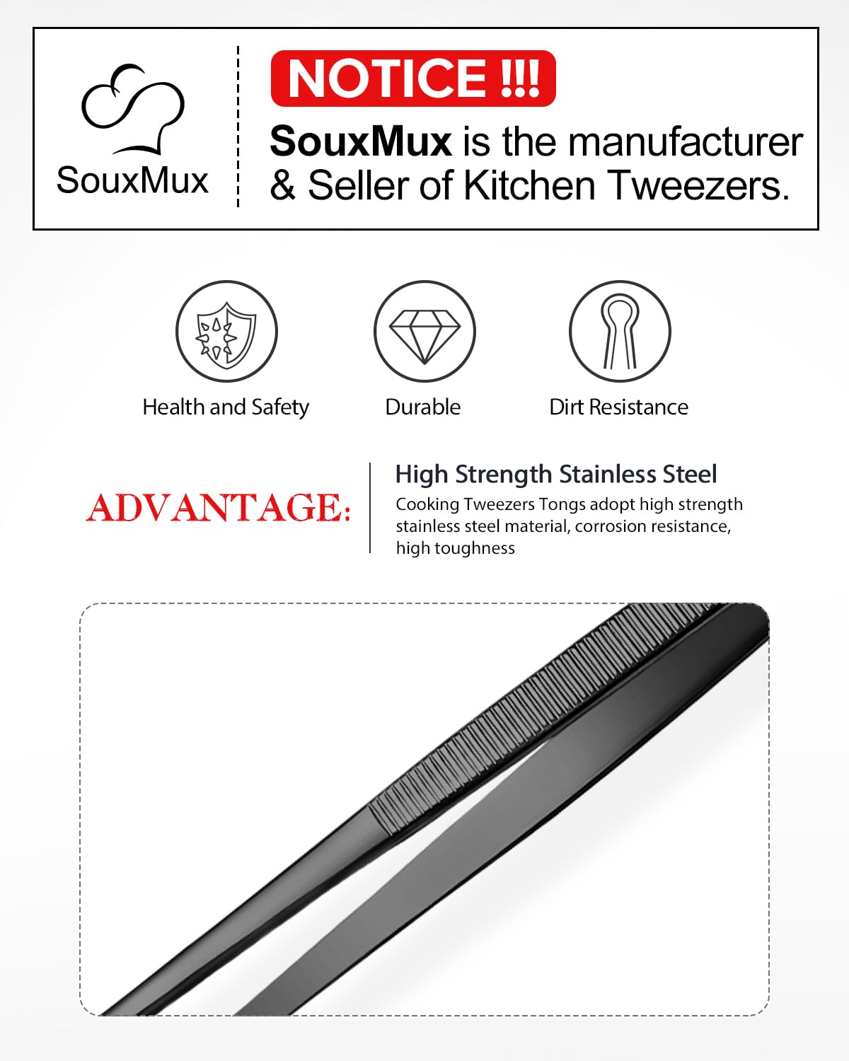 2 Pcs 12-inch Cooking Tweezers Tongs Precision Serrated Tips, Stainless Steel Professional Chef Tweezer Kitchen Tools for BBQ, Plating and Serving - Available at All In One Marketplace Canada