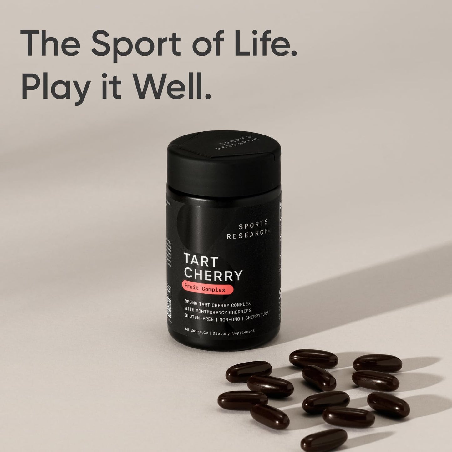 Sports Research® Tart Cherry Concentrate - Made from Organic Montmorency Tart Cherries - Fruit Complex - Non-GMO & Gluten Free Formula - 60 Liquid Softgels for Daily Use - Available at All In One Marketplace Canada