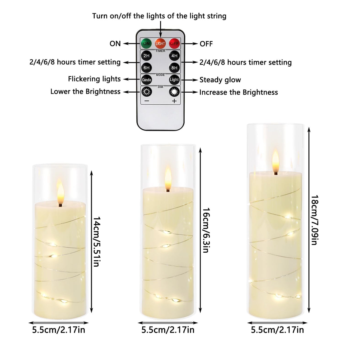 24pcs Flameless Ivory LED Candle with Remote Control and String Lights, Battery Powered Flickering Candle 5'' 6'' 7'' Candles for Home,Party,Christmas and Festivals Decorations 🍁 All In One Marketplace Canada