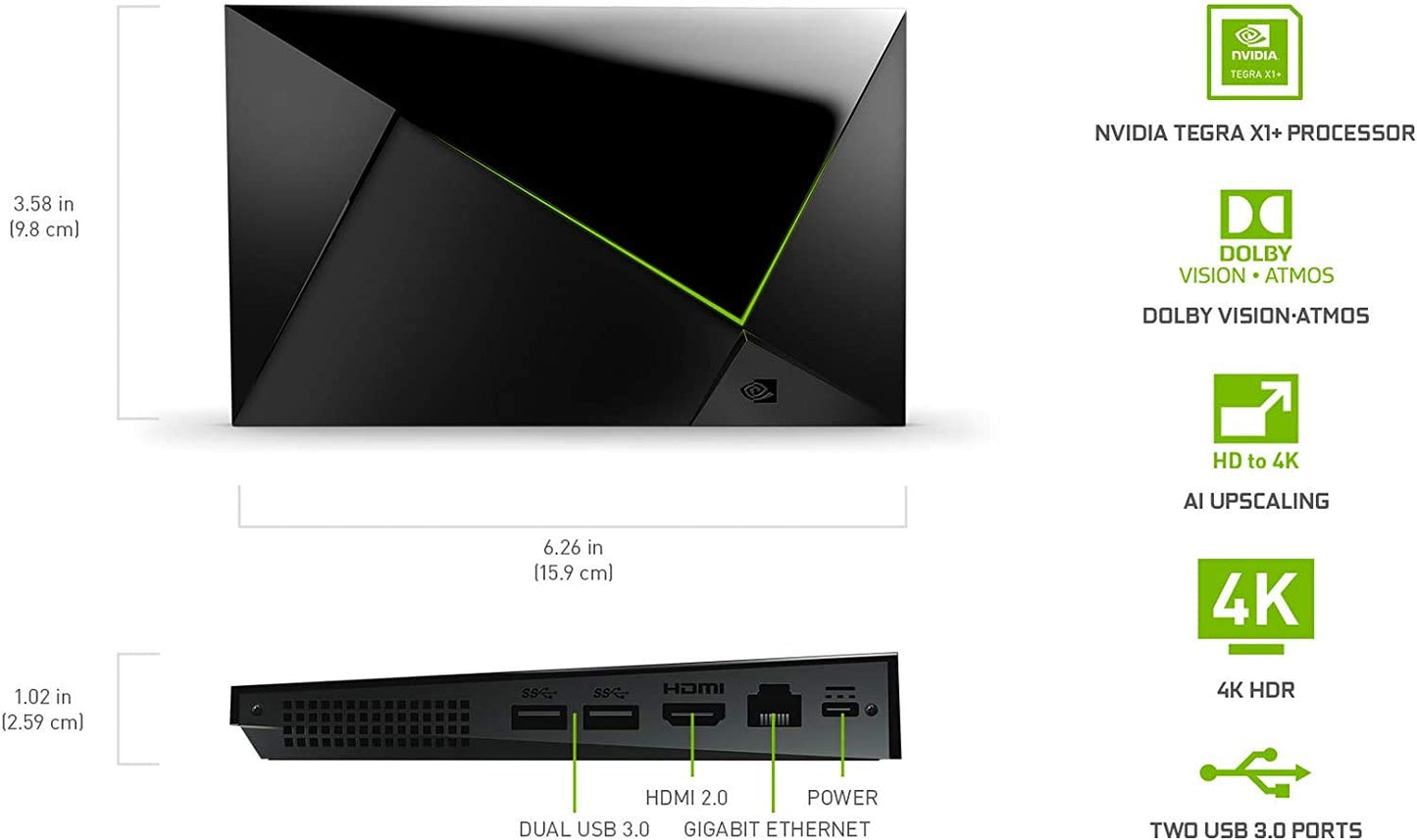 NVIDIA SHIELD Android TV Pro | 4K HDR Streaming Media Player, High Performance, Dolby Vision, 3GB RAM, 2x USB, Works with Alexa, Black