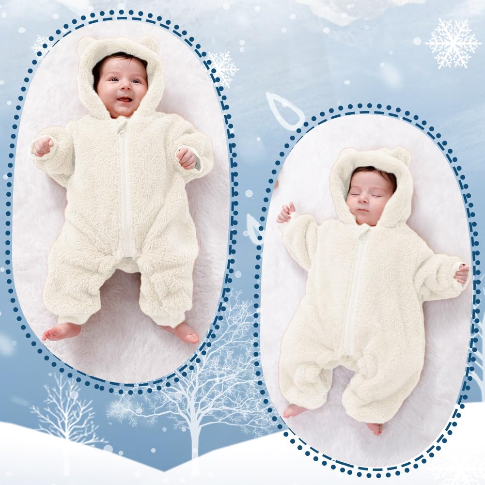 AiWMGL Baby Bear Hooded Fleece Romper Snowsuit, White, 0-3 M 🍁 All In One Marketplace Canada