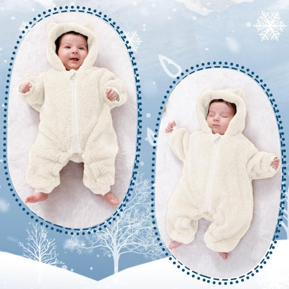 AiWMGL Baby Bear Hooded Fleece Romper Snowsuit, White, 0-3 M 🍁 All In One Marketplace Canada