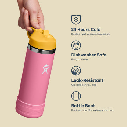 18 Oz Kids Stainless Steel Bottle - Wide Mouth Straw Cap and Boot, Coconut Hydro Flask