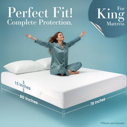 Utopia Bedding Zippered Mattress Encasement King - 100% Waterproof and Bed Bug Proof Mattress Protector - Absorbent, Six-Sided Mattress Cover