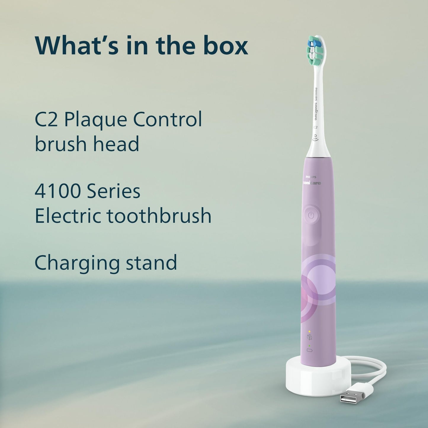 Philips Sonicare 4100 Electric Toothbrush, Sonic Toothbrush with Two Intensity Levels, Pressure Sensor and Timer, Lush Lilac Prismatic, Model HX3689/24