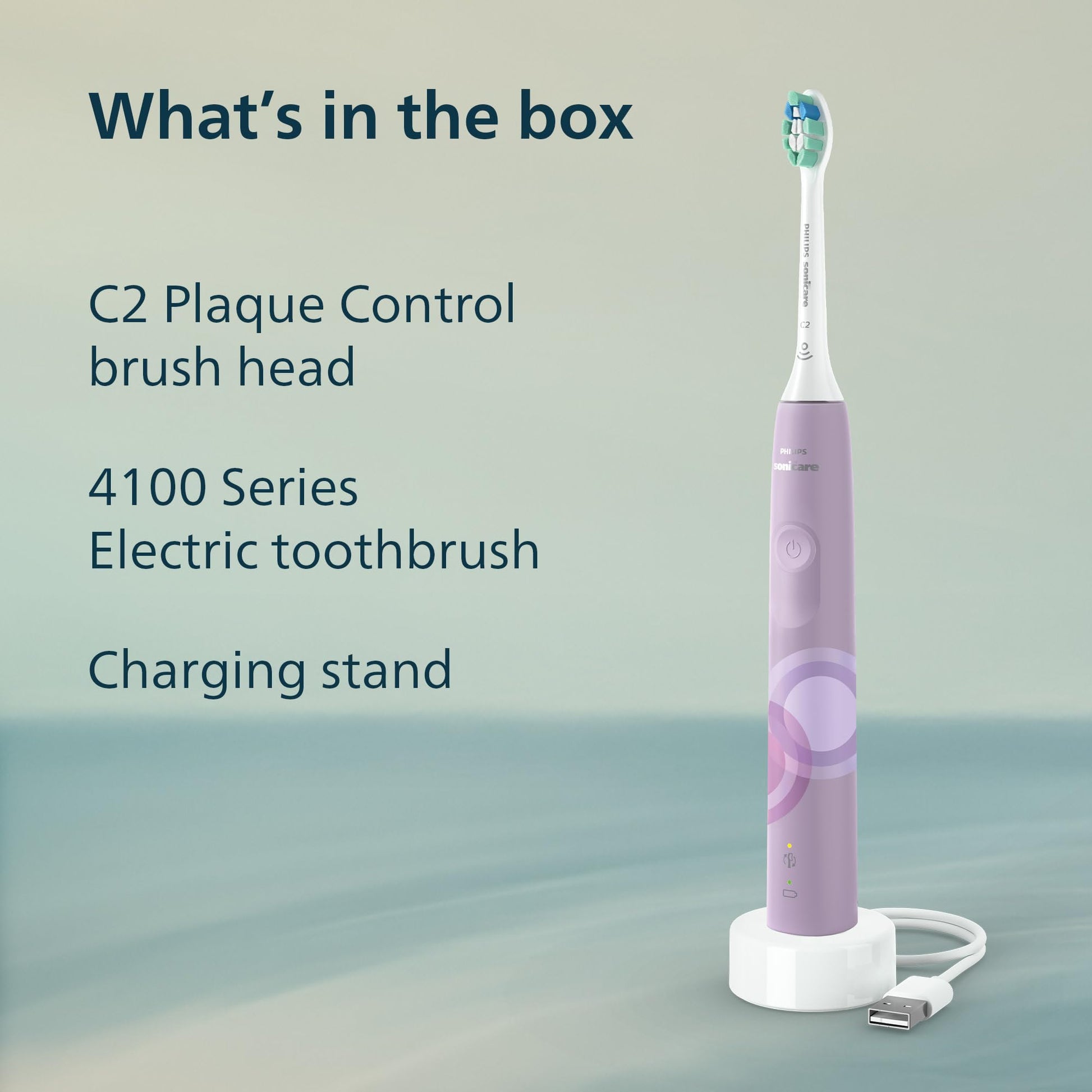 Philips Sonicare 4100 Electric Toothbrush, Sonic Toothbrush with Two Intensity Levels, Pressure Sensor and Timer, Lush Lilac Prismatic, Model HX3689/24